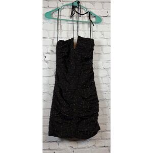 MNG Mini Dress Ruched Bodycon Halter Neck‎ Party Cocktail Dress Size 4